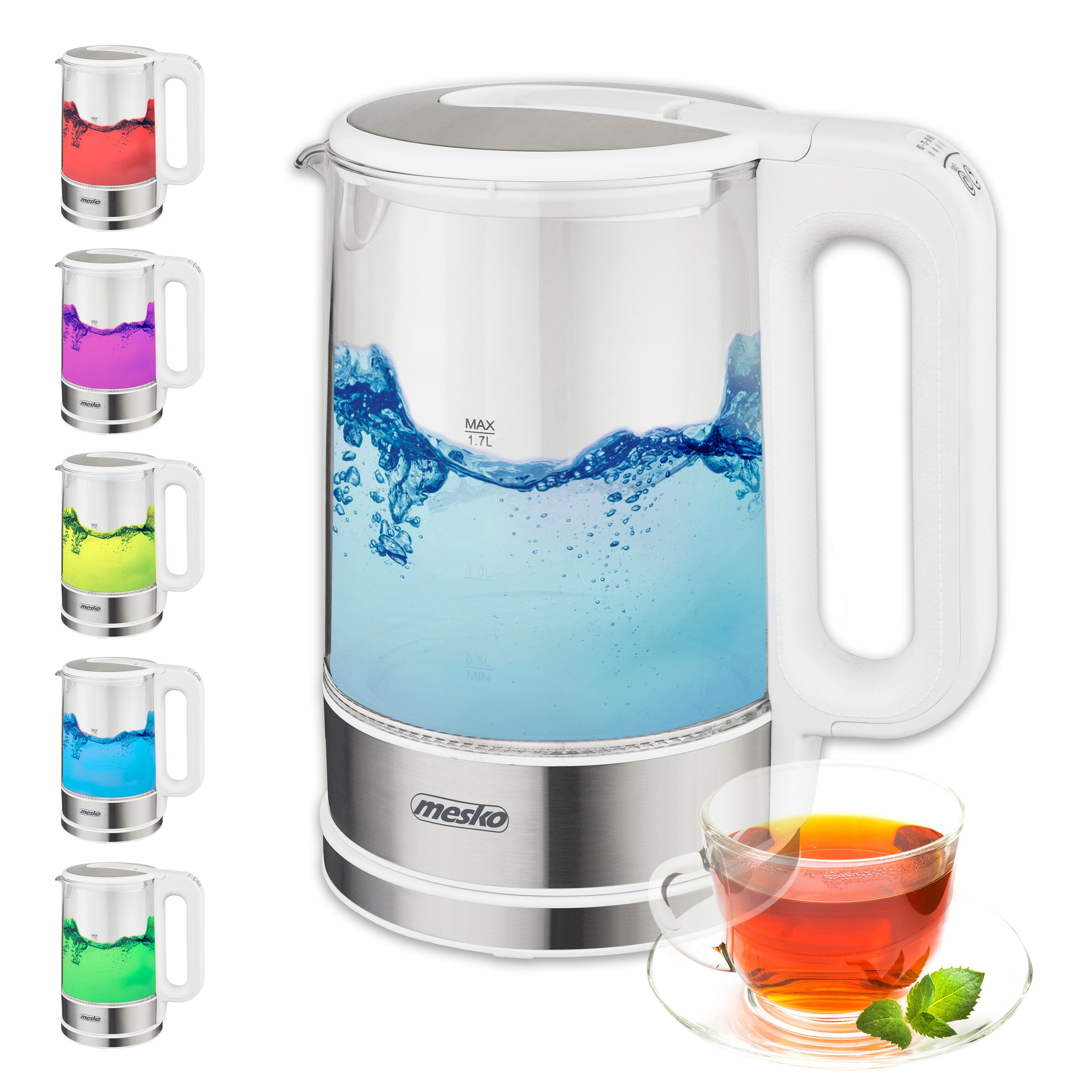 EAN 5903887803908 - Mesko Home MS 1301W tetera eléctrica 1,7 L 2200 W Acero inoxidable, Transparente, Blanco imagen 7