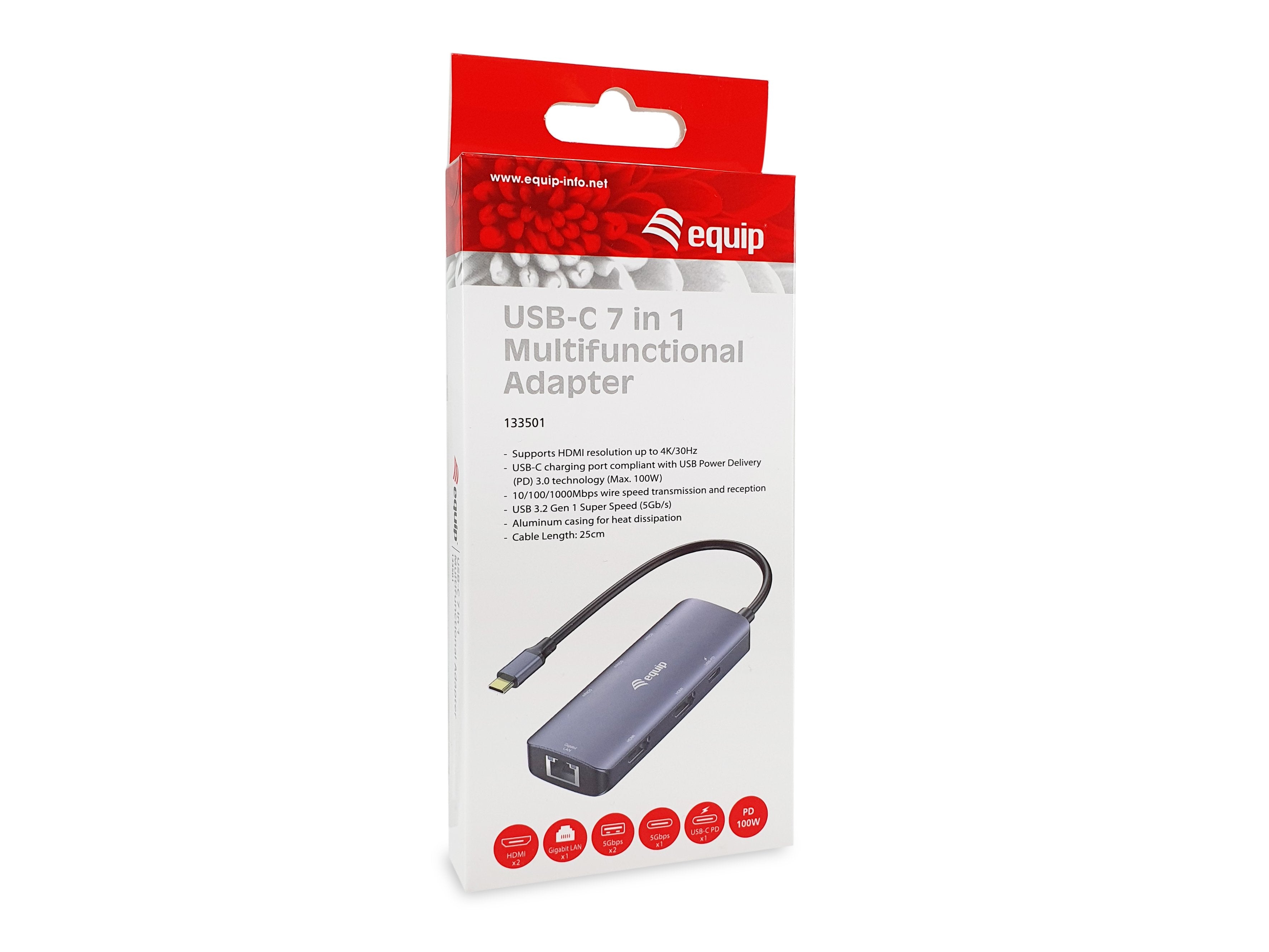 Equip Adapter Usb-C->2xhdmi/Rj45/2xusb-A/Usb-C3.2 M/H Gris