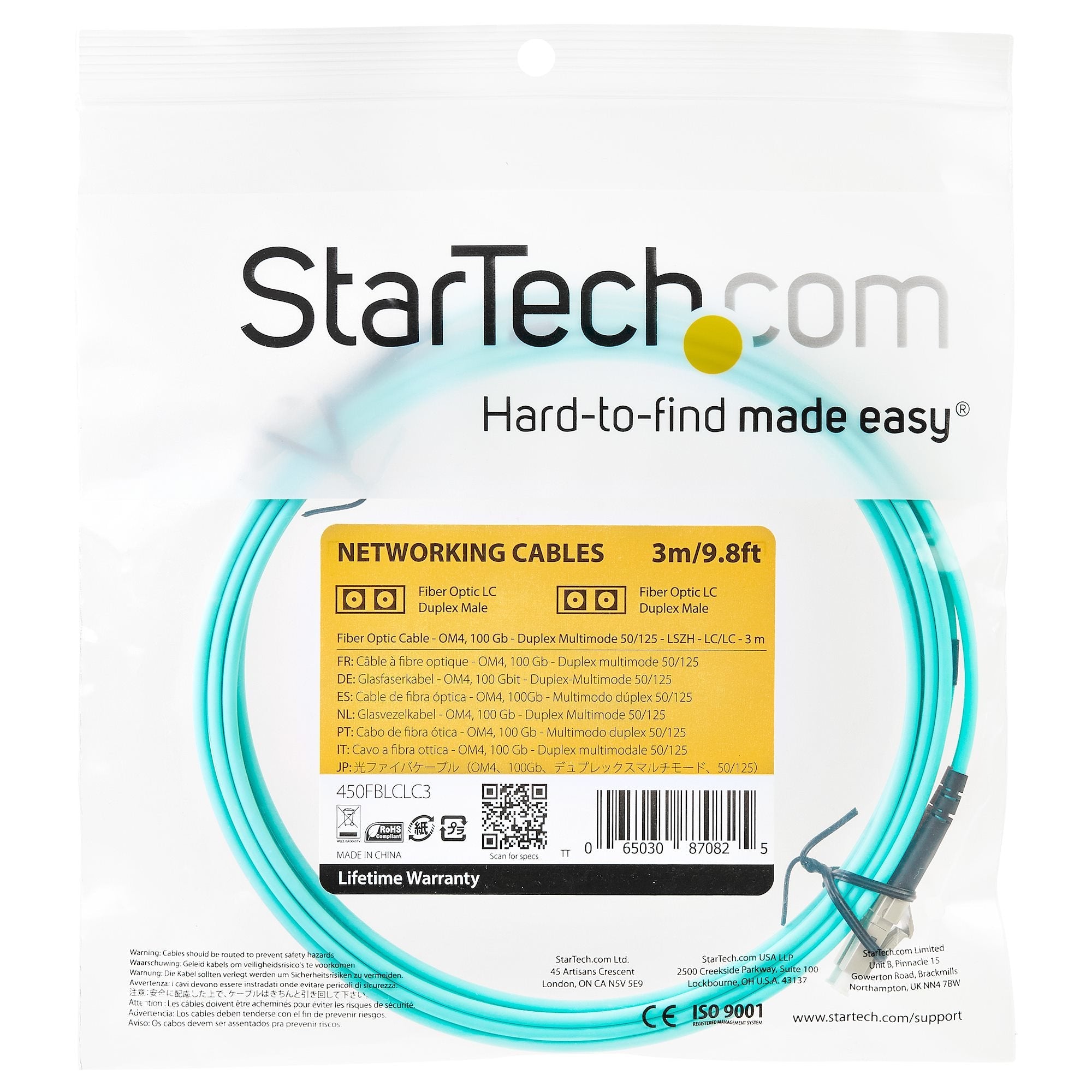Startech.Com Cable De 3m De Fibra Óptica Dúplex Multimodo Om4 De 100gb 50/125 Lszh Lc A Lc - Aguamarina