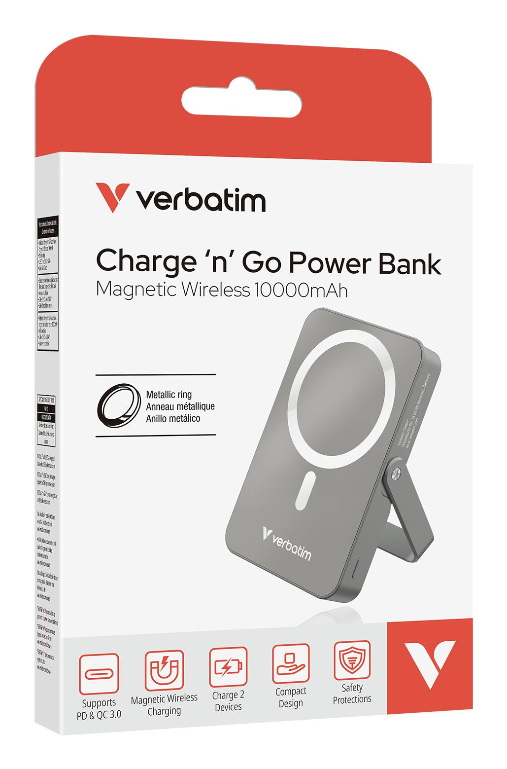 Verbatim Power Bank Mit Standfuss Mag.Wireless 10000ma Grau 32268