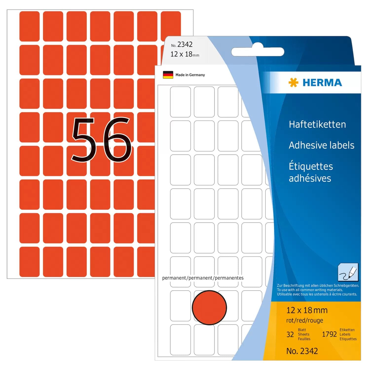 EAN 4008705023429 - HERMA 2342 etiqueta autoadhesiva Rectángulo redondeado Rojo 1792 pieza(s) imagen 1
