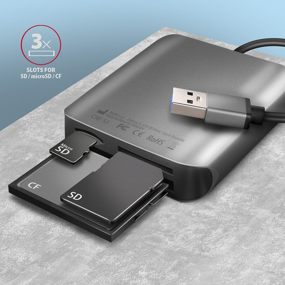 EAN 8595247906625 - Axagon CRE-S3 External card reader USB-A 3.2 Gen 1 3-slot & lun SD/microSD/CF lector de tarjeta USB 3.2 G imagen 3