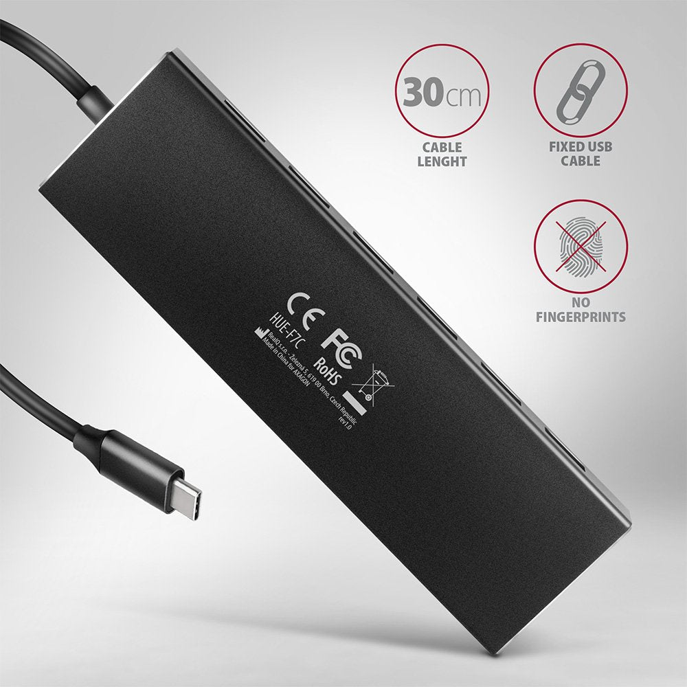 EAN 8595247907042 - Axagon HUE-F7C 7x USB 3.2 Gen 1 ALU FLAT hub micro power IN 30cm USB-C USB 3.2 Gen 1 (3.1 Gen 1) Type-A 5 imagen 6