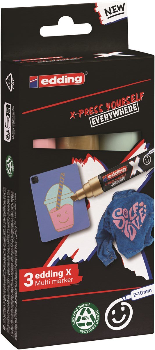 EAN 4057305067111 - Edding 6900 X Multimarker marcador permanente Punta de cincel Oro, Verde claro, Rosa claro 3 pieza(s) imagen 7