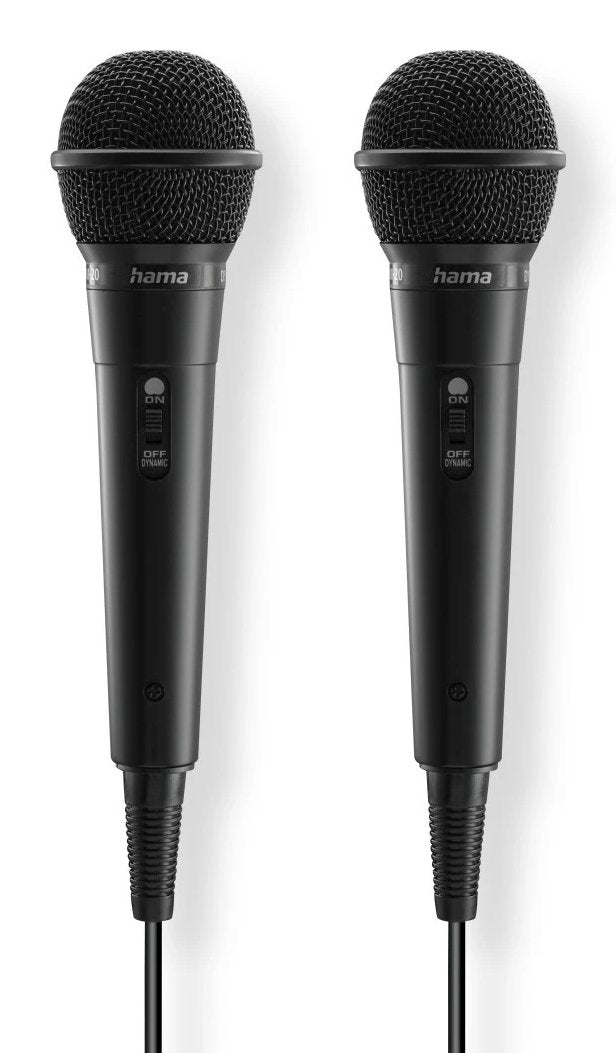 Hama Karaoke Pack De 2 Microfonos Dinamicos - Cable 2.5m - 100hz - Jack 3.5mm - Cardioide - 600 Ohm - 220x53x53mm -
