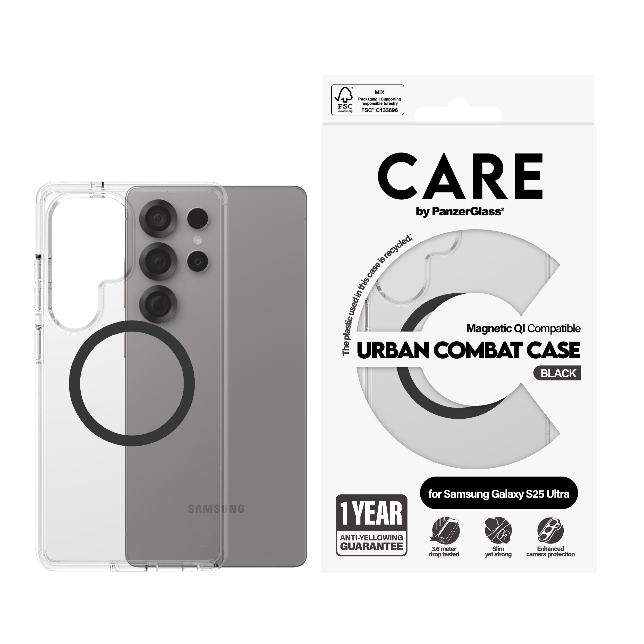 EAN 5715685016936 - PanzerGlass CARE™ by ® Urban Combat Case Transparent w. Black Qi Compatible Samsung Galaxy S25 Ultra fund imagen 2
