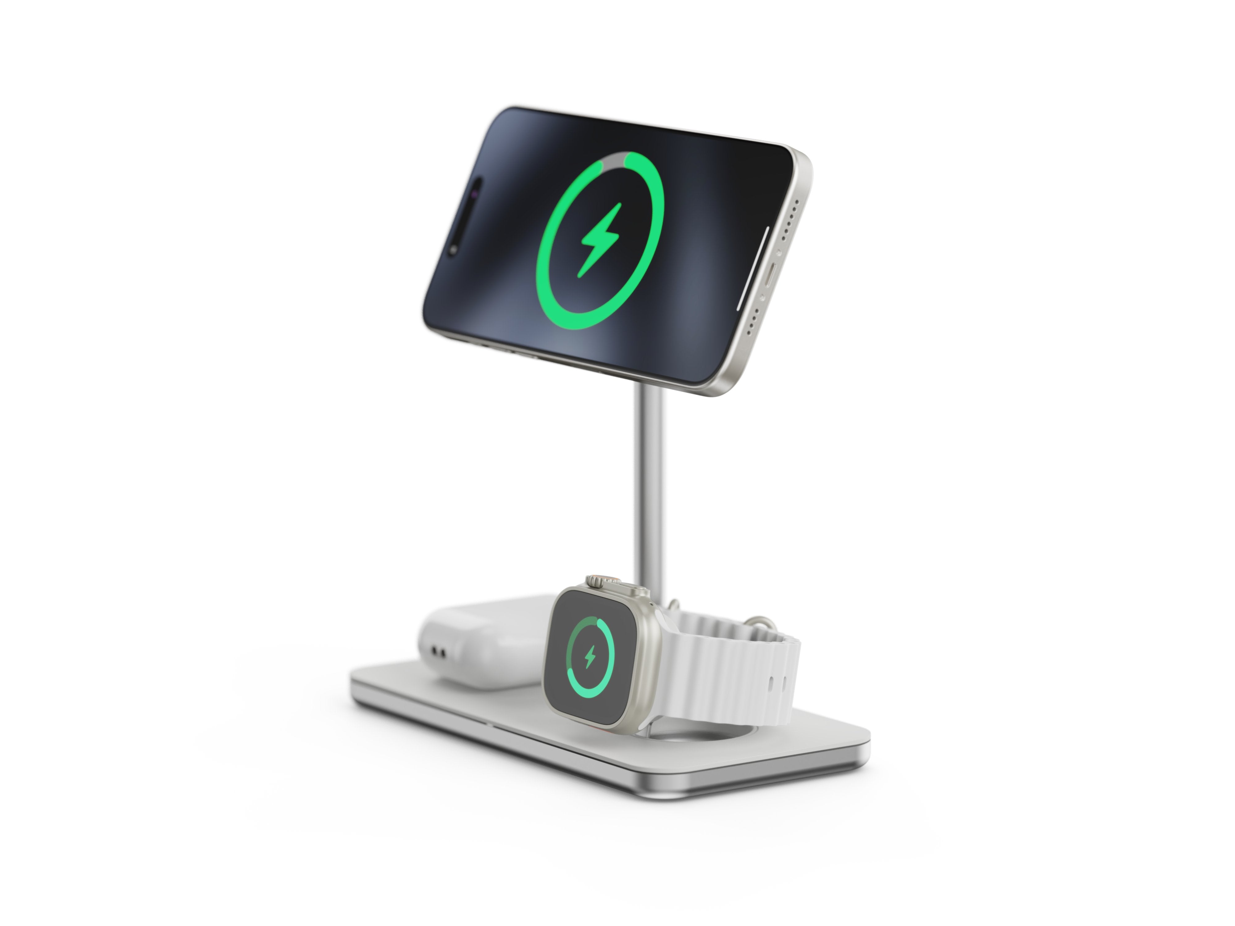 Soporte Base De Carga Inalambrico 3en1 Magsafe Plata Linq Carga Magnética Qi2/ Certificación Mfi Para Apple Watch