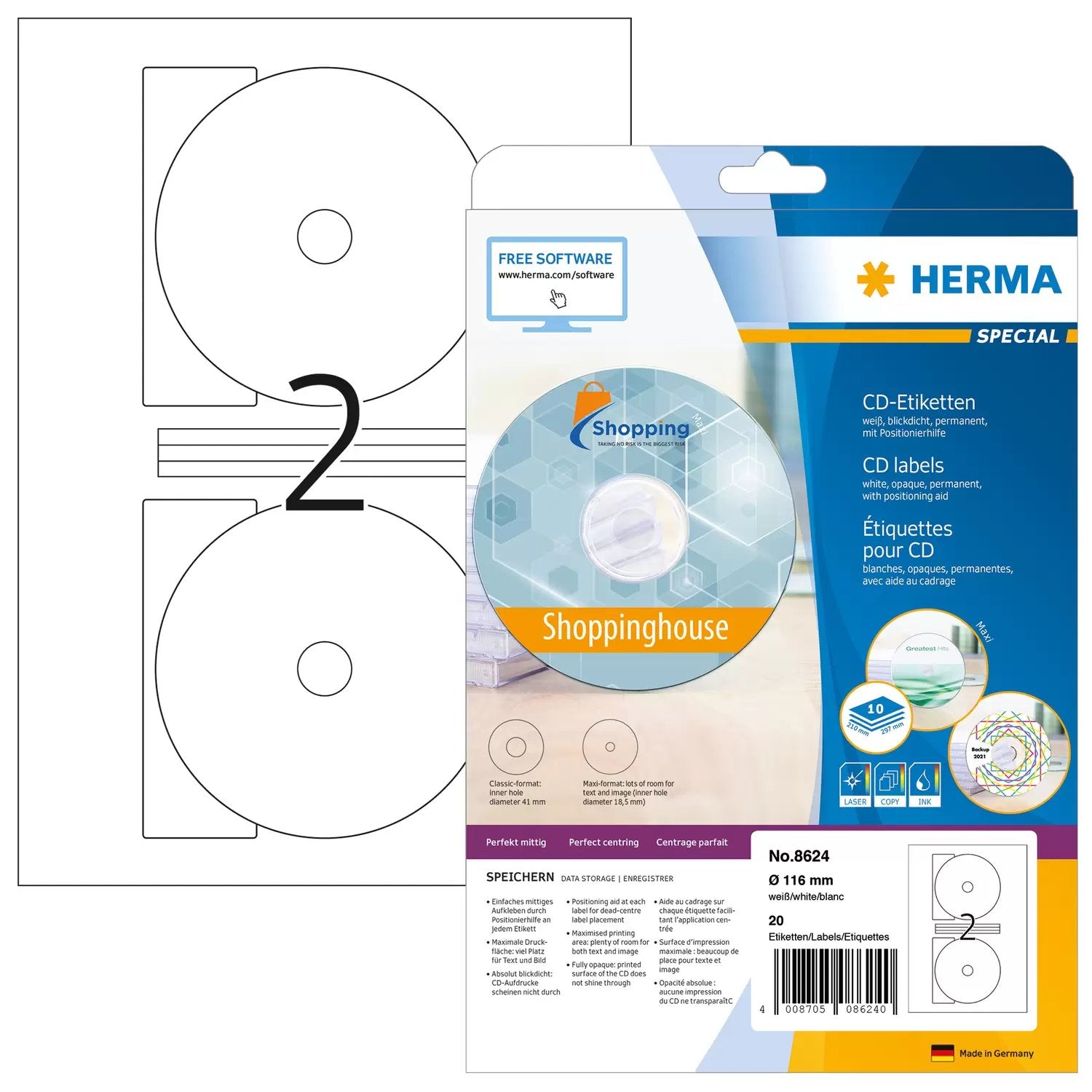EAN 4008705086240 - HERMA 8624 etiqueta de impresora Blanco Etiqueta para impresora autoadhesiva imagen 1