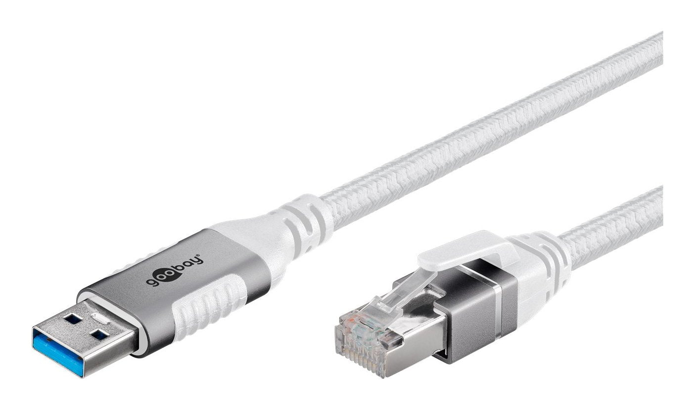 Cable Ethernet Goobay Usb-A 3.2 Gen1 Macho > Rj-45 Macho, Adaptador Lan Blanco, 5 Metros, Cubierta Textil Trenzada 74161