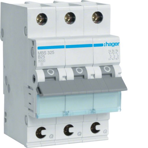Hager Interruptor Magnetotérmico Mbs325 ** 3polos 6ka B-25a Quickconnect 3m