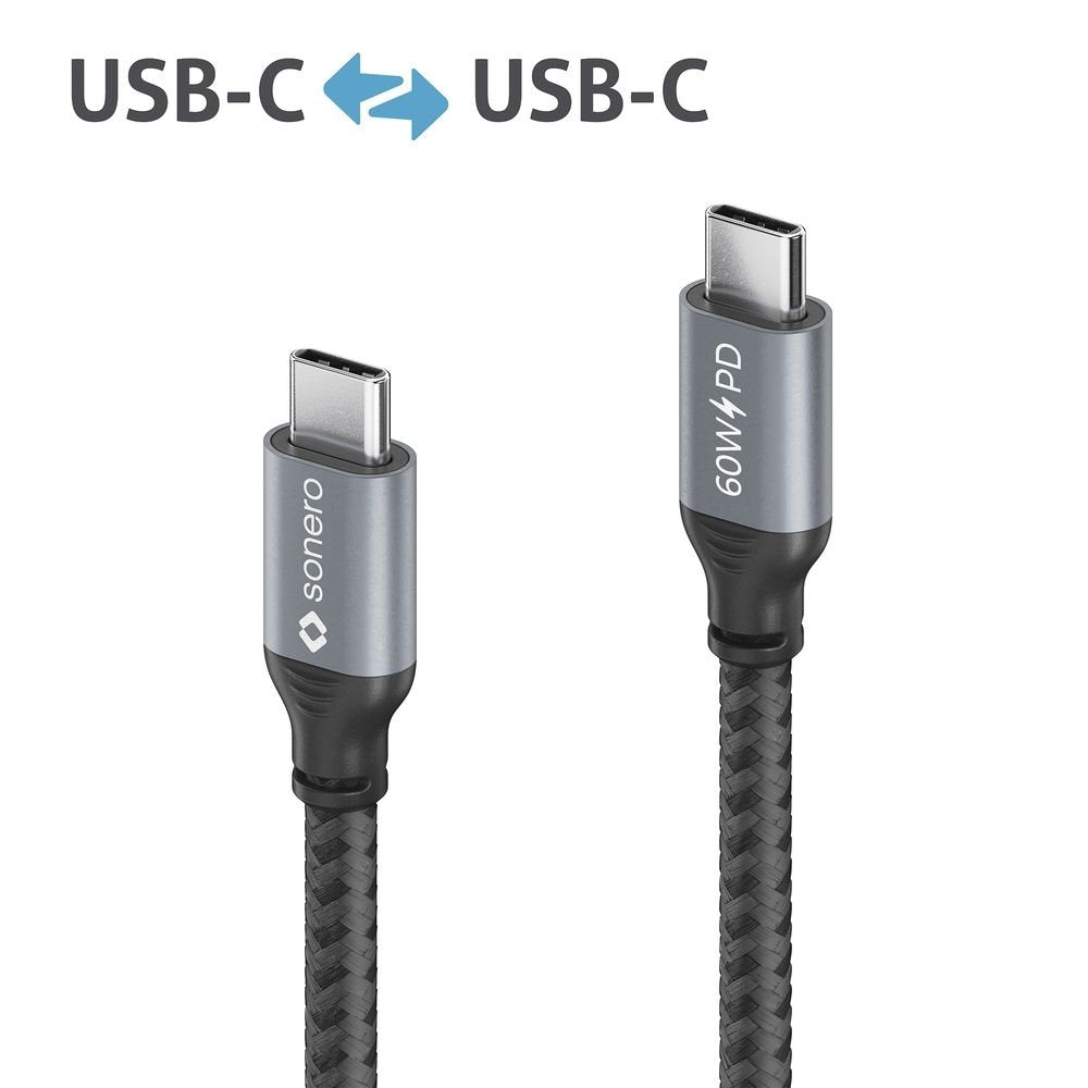 Sonero Usb-C A Usb-C Cable De Carga - Usb 2.0, 60w Pd Gris/Negro - 0,50m