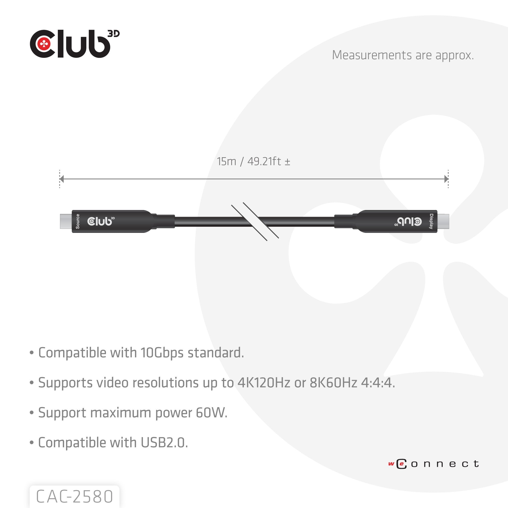 EAN 8719214473662 - CLUB3D CAC-2580 cable USB 15 m USB C Negro imagen 4