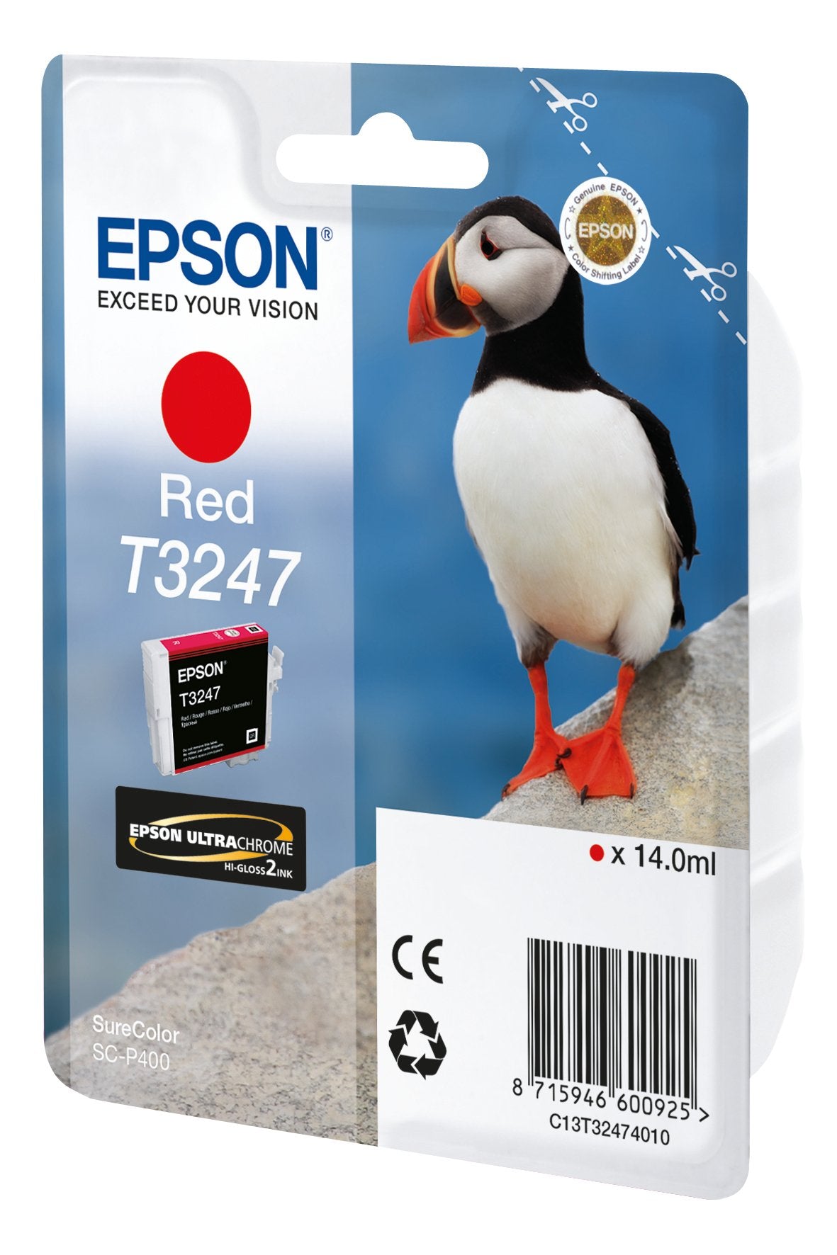 Tinta Original Epson T3247 , Rojo 14ml , Puffin , Para Surecolor Sc-P400