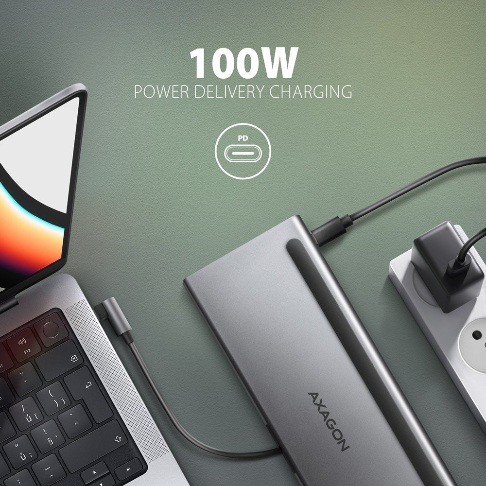 Axagon Hmc-4kx3 Usb 3.0 Hub, Minidp + 2x Hdmi, Lan, Pd, 3x Usb-A, Sd-Kartenleser, Audio