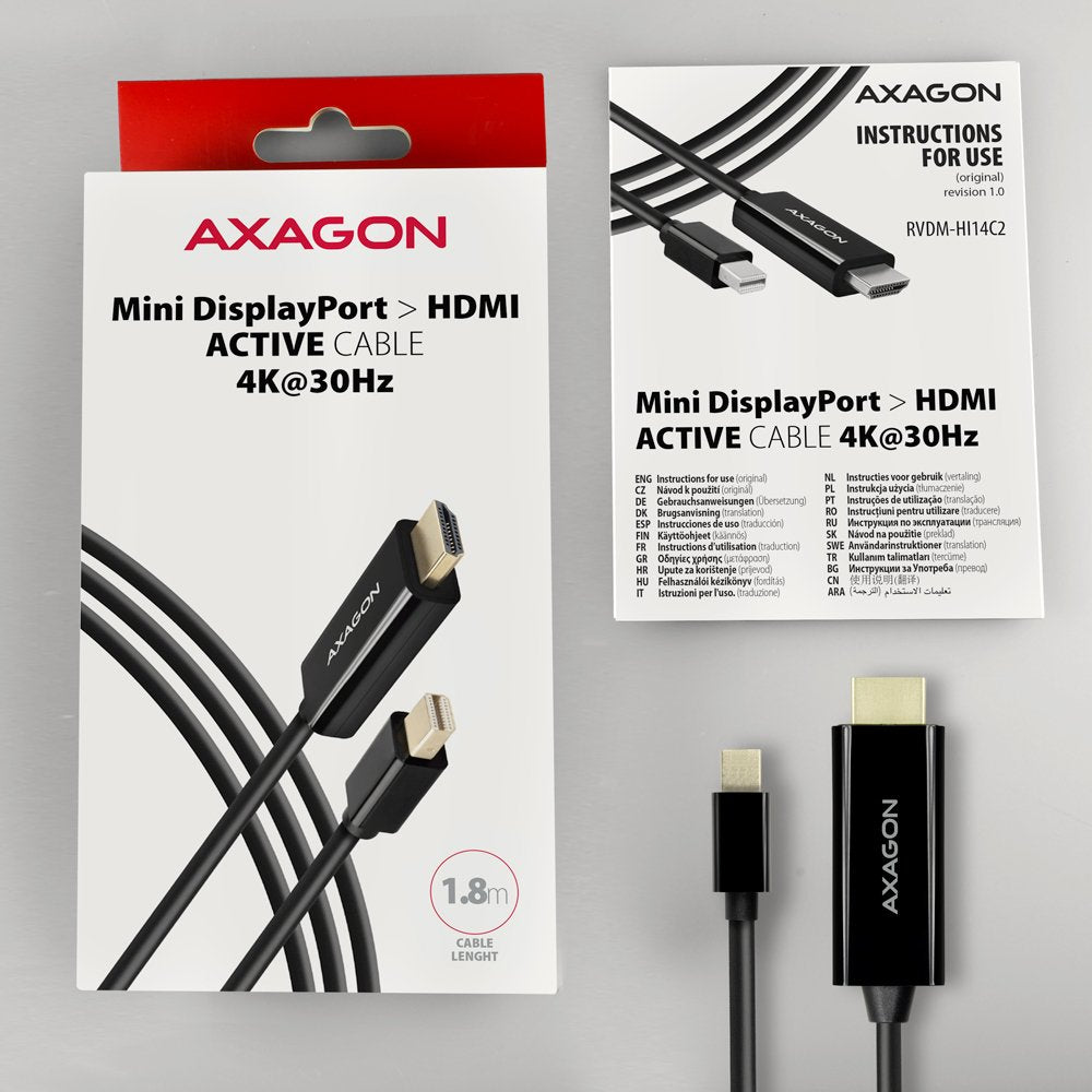 EAN 8595247906090 - Axagon RVDM-HI14C2 Mini-DisplayPort zu HDMI Adapterkabel 4K/30 Hz 180 cm lang - Kabel - Digital/Display/V imagen 6