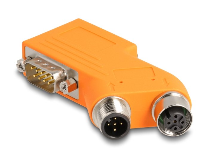 Delock 60667 D-Sub 9 Macho Y Hembra A M12 Macho Y Hembra Divisor De Bus Can De 5 Pines Con Codificación A 35° Naranja