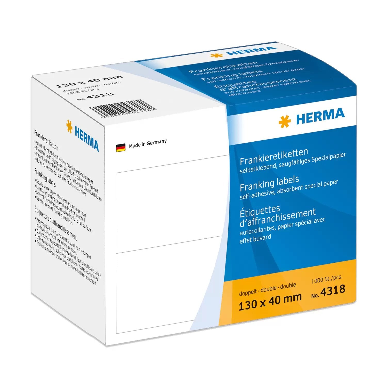 EAN 4008705043182 - HERMA 4318 etiqueta autoadhesiva Rectángulo Blanco 1000 pieza(s) imagen 1