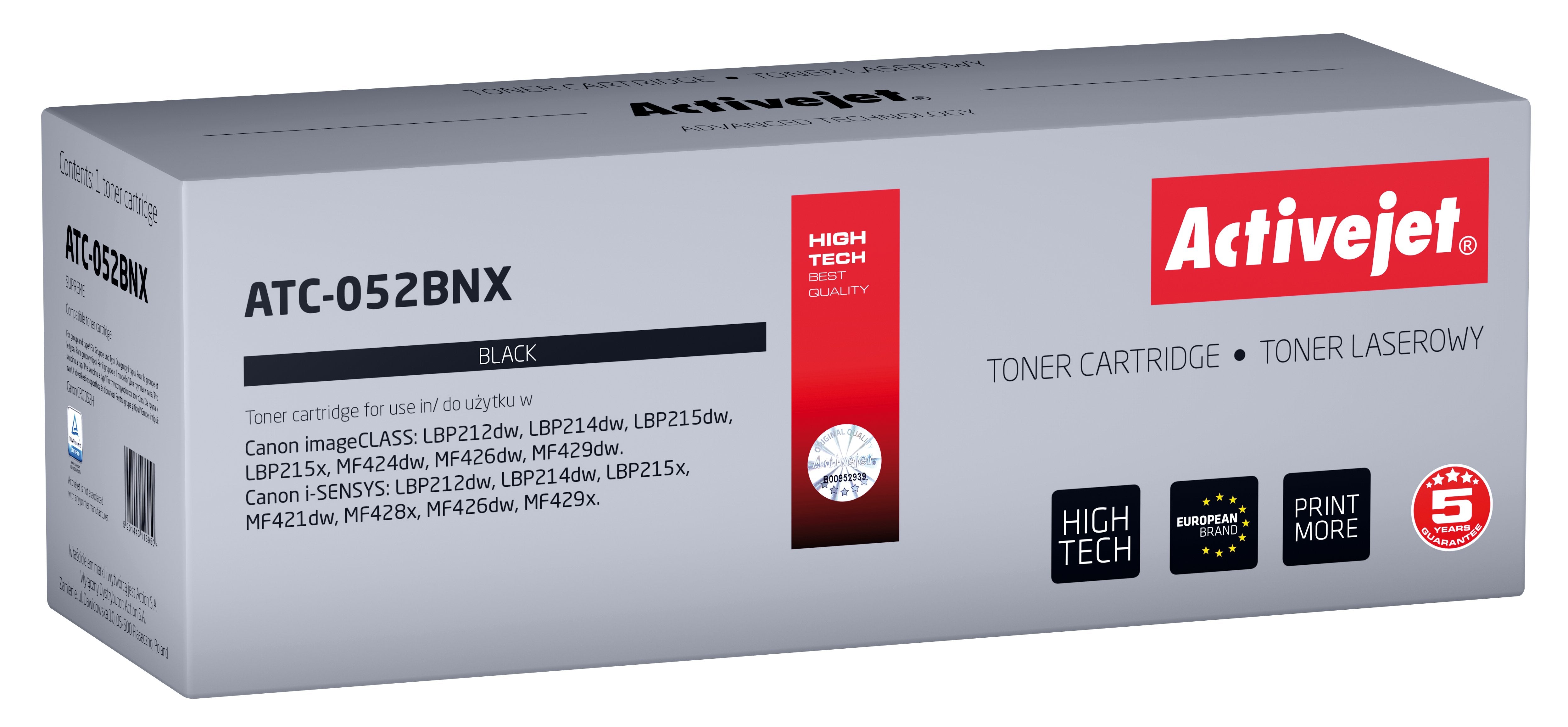 Tóner Activejet Atc-052bnx Reemplazo Para Canon 052bk Xl 9200 Páginas Negro