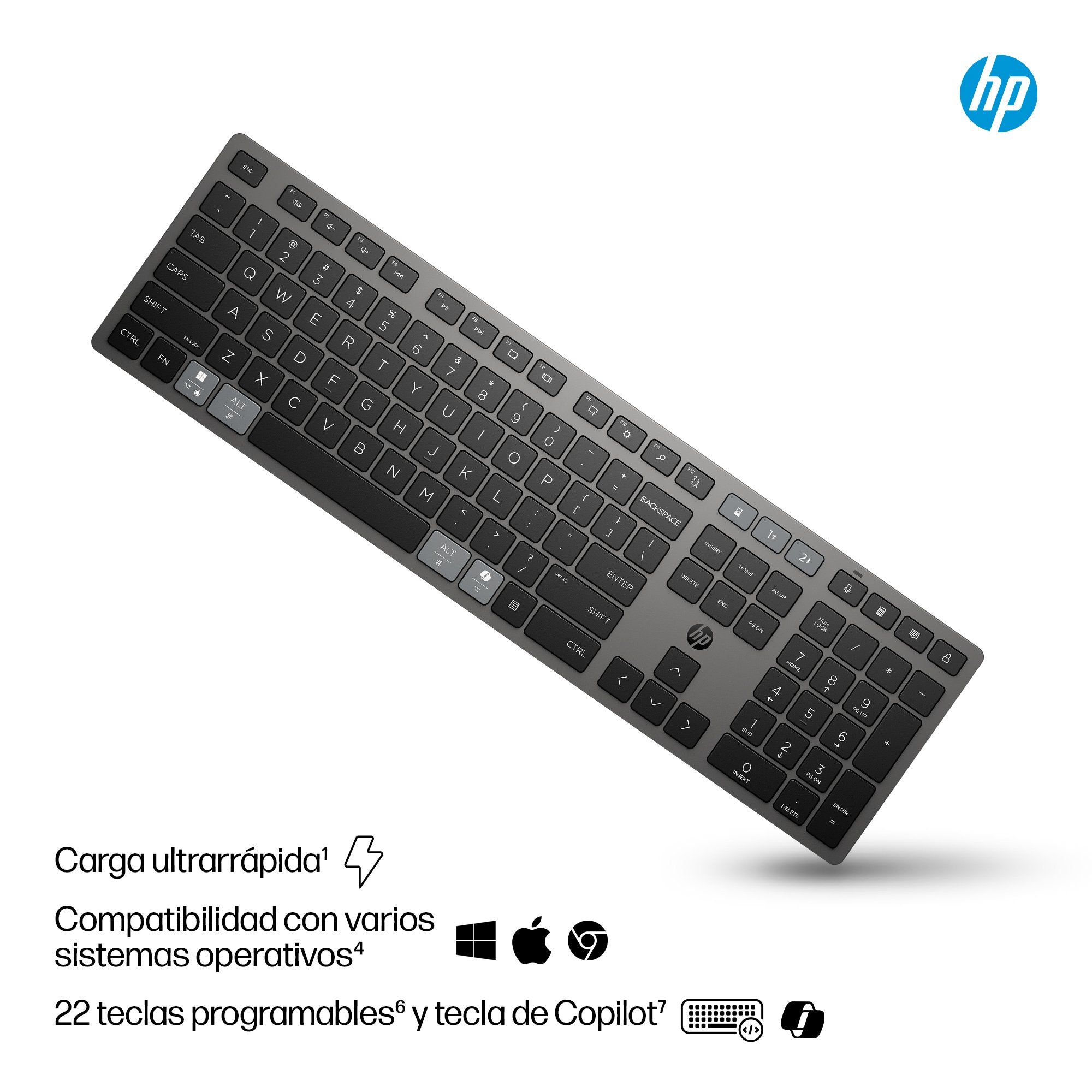 EAN 0198122140756 - HP 720 Multi-Device Rechargeable Wireless Keyboard teclado Hogar / Oficina USB + Bluetooth Negro imagen 3