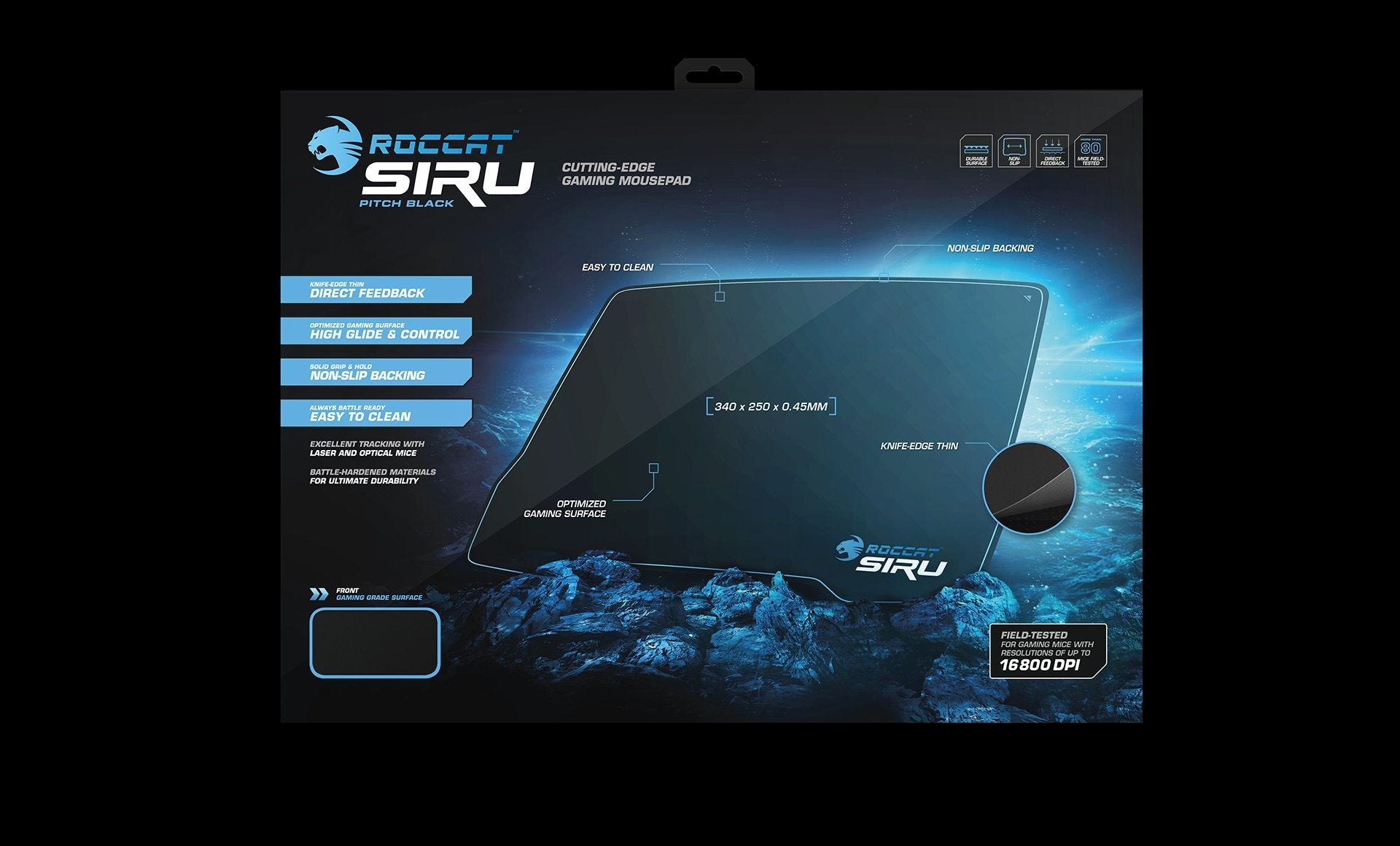 Roccat Siru Pitch Black. Alfombrilla 340x250x0,45mm.