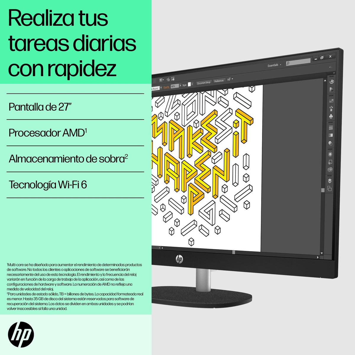 All In One Hp 27 Cr0108ns 27" Full Hd Amd Ryzen 5 7520u 16 Gb Lpddr5 512 Gb Ssd Gráficos Amd Radeon Integrados Sin Sistema Operativo Blanco