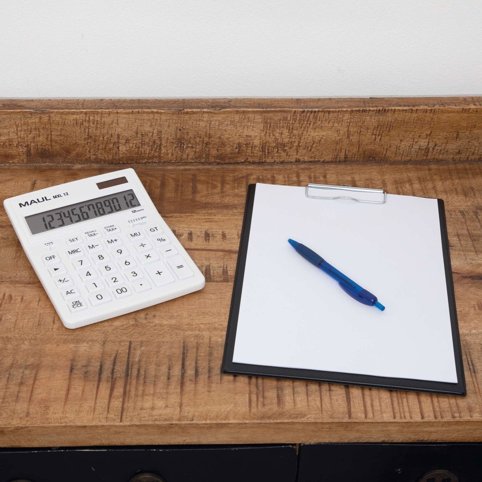 Maul Calculadora Bolsillo Mxl 12 Pantalla Grande De 12 Dígitos Calculadora Grande Con Funciones Comerciales Calculadora Con Batería Y Energía Solar 20,5 X 15,5 X 3,5 Cm Blanco