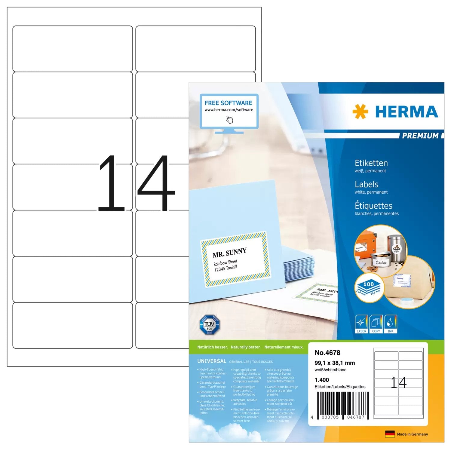 EAN 4008705046787 - HERMA 4678 etiqueta para dirección Blanco imagen 1