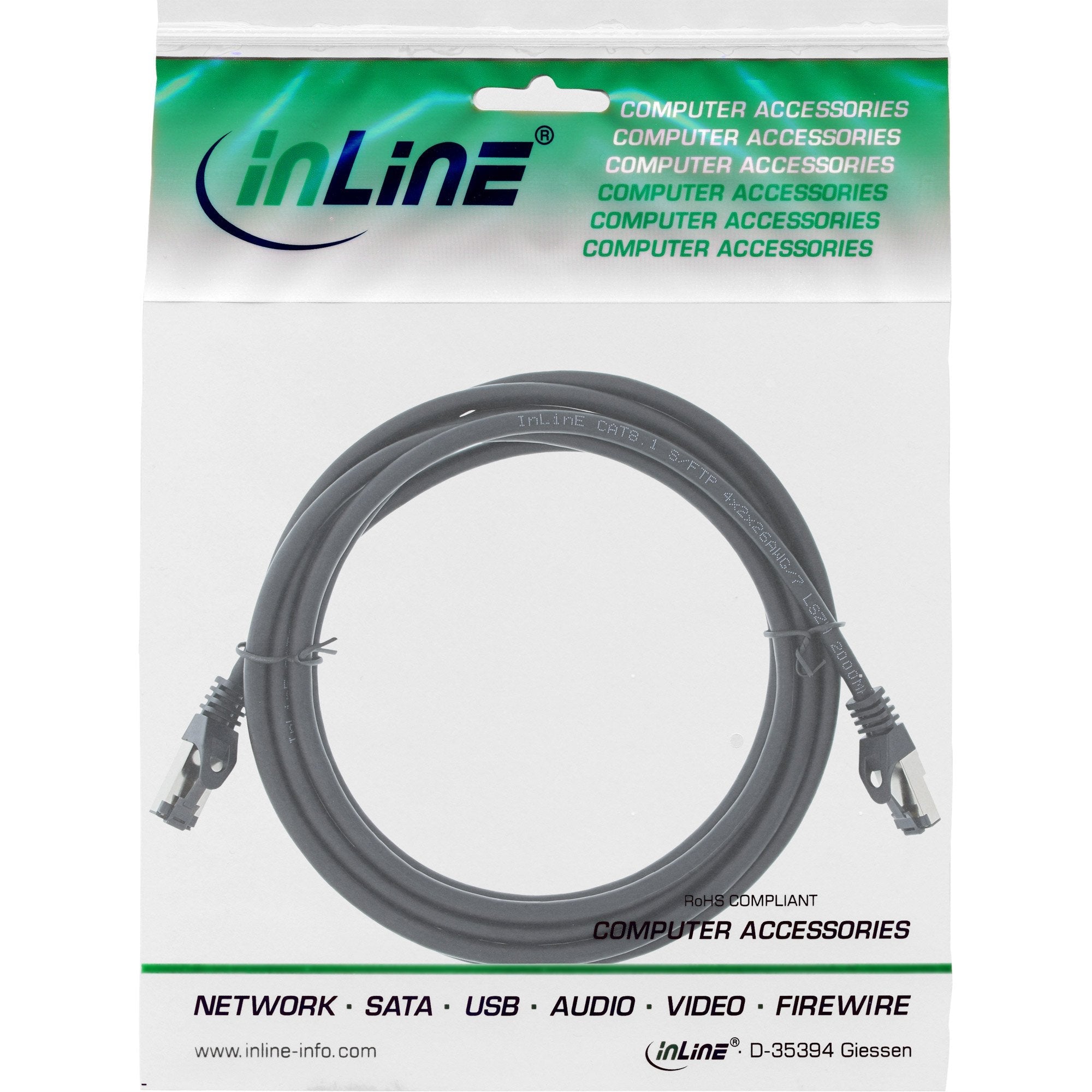 Cable De Red Inline S/Ftp Pimf Cat.8.1 Libre De Halógenos 2000mhz Negro 1m