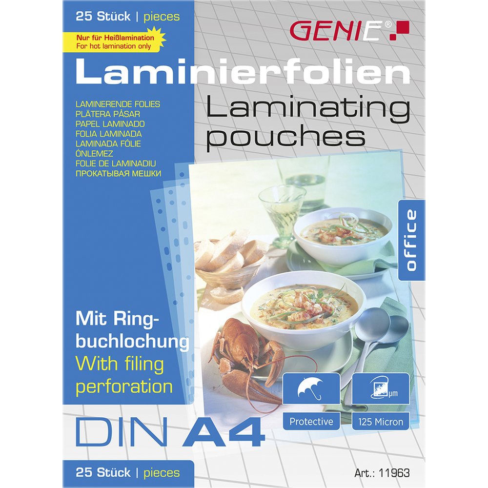 Fundas Laminadas Genie 25 A4 - Láminas Con Anilla Perforada