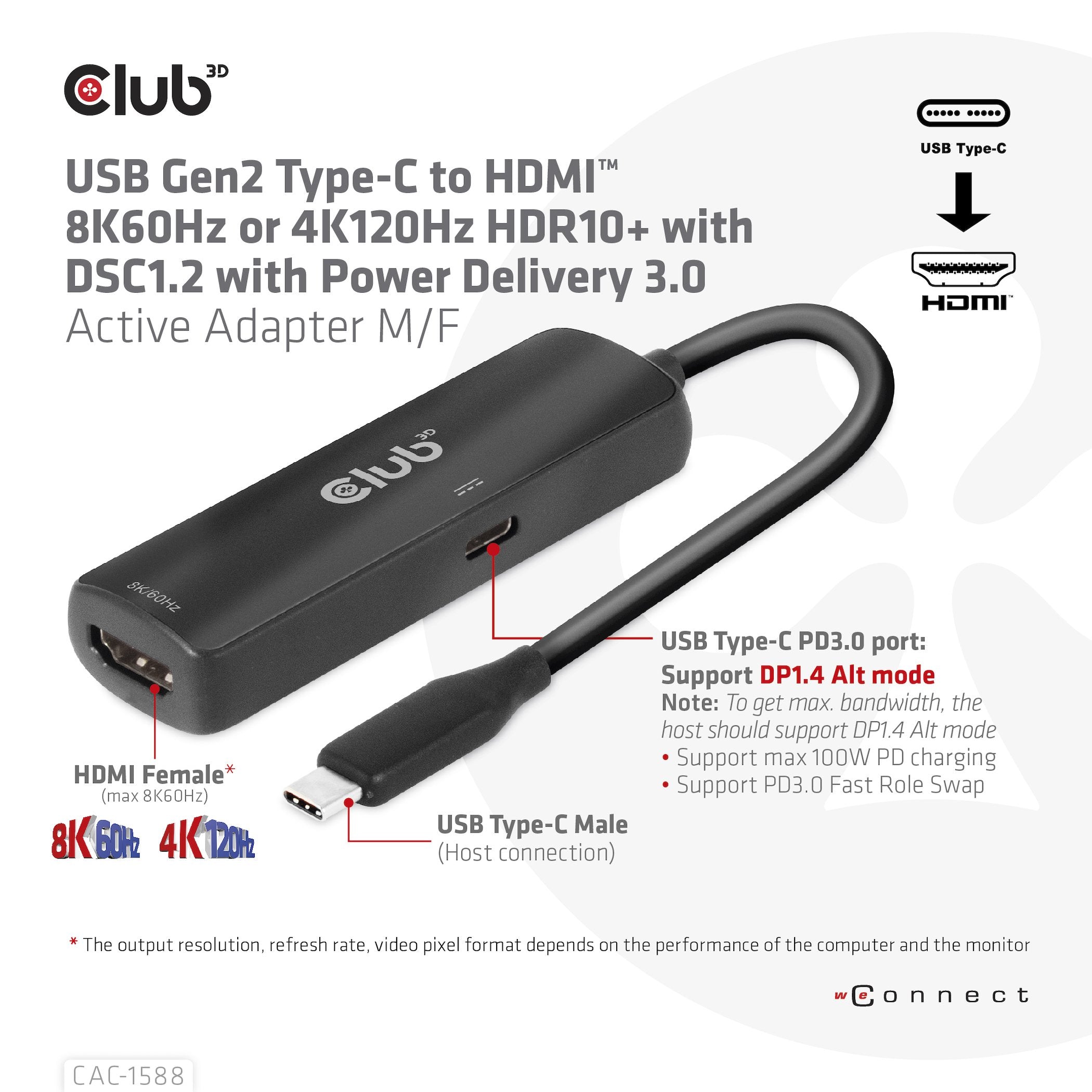 EAN 8719214472610 - CLUB3D CAC-1588 adaptador de cable de vídeo 0,17 m USB Tipo C Negro imagen 5