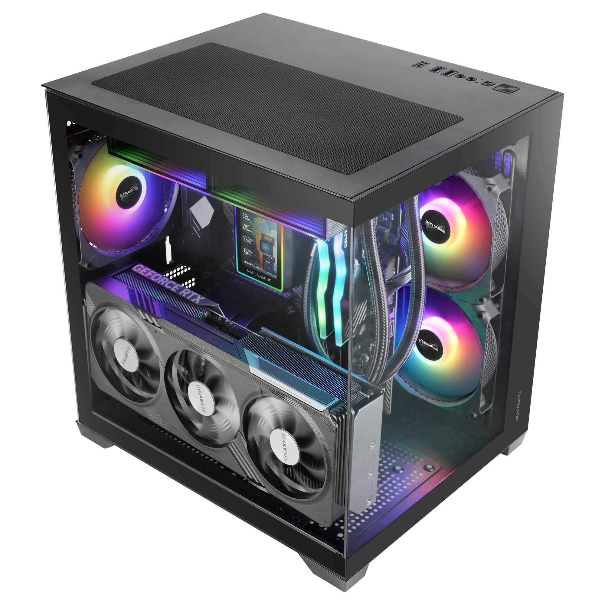 Caja Pc Microatx Mars Gaming Mc-View3 Gpu Max 330mm Cristal Templado Panoramico Argb Usb-C Negra