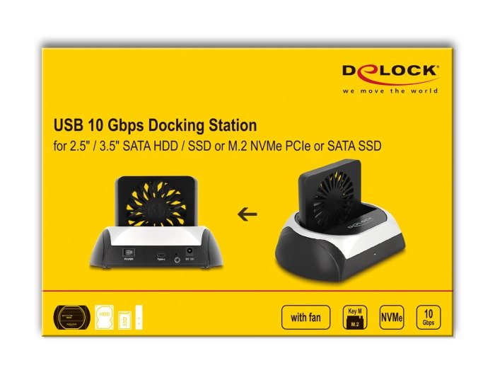 Delock 64280 Estación De Acoplamiento Usb 10 Gbps Para Hdd / Ssd Sata De 2.5? / 3.5? O M.2 Nvme Pcie O Ssd Sata Con Ventilador