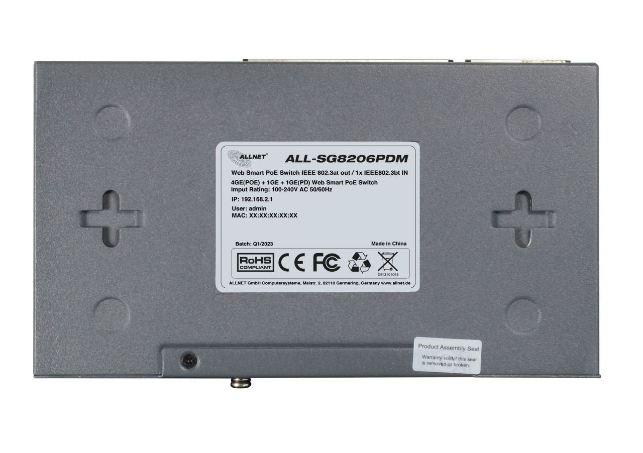 Allnet Switch Smart Managed 6 Port Gigabit 95w / 4x Poe / 1x Gigabit / 1x Poe 90w Bt In / \"All-Sg8206pdm\"