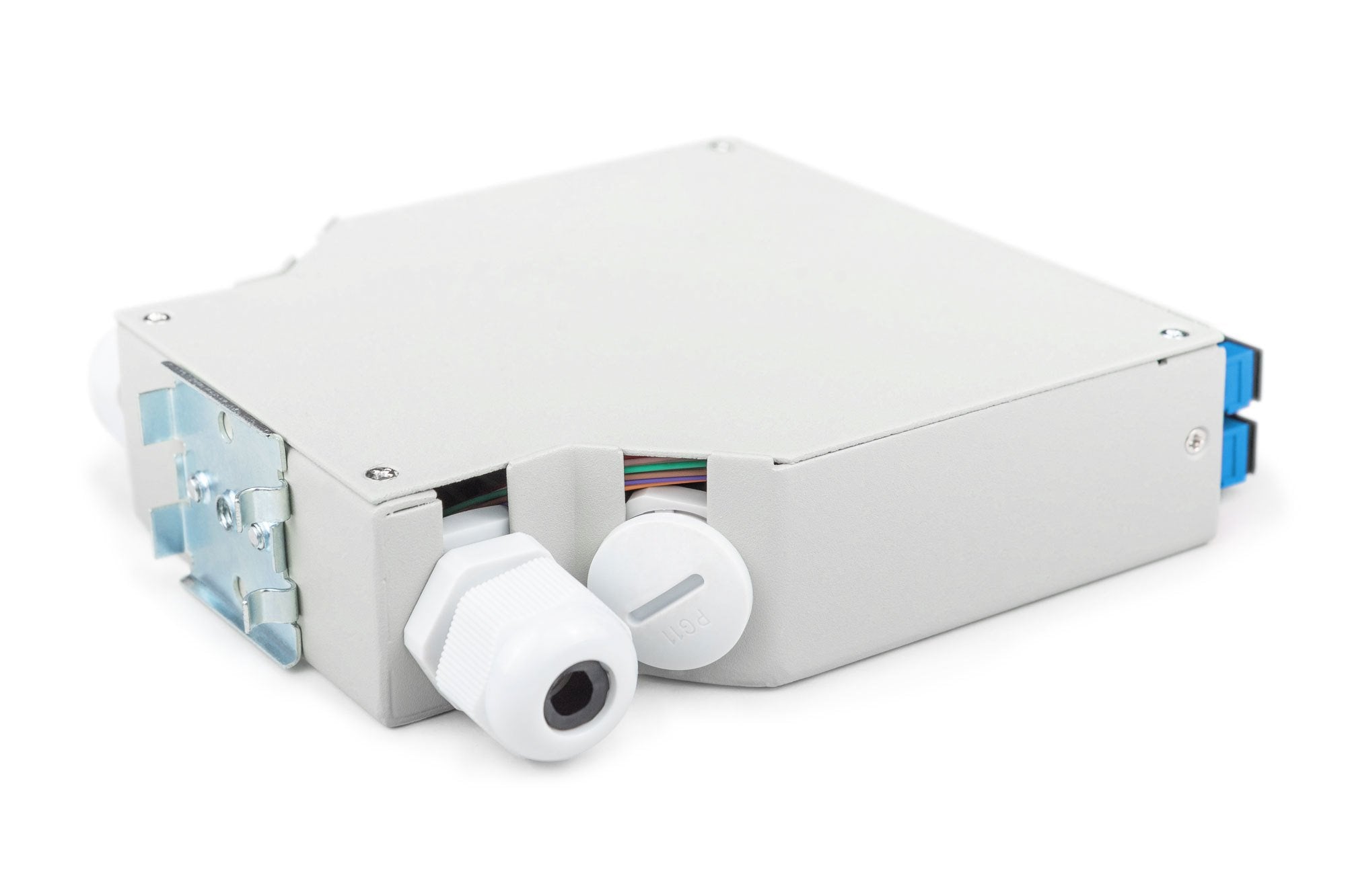 Caja De Fibra Óptica Para Carril Din, Os2, Equipada, Con Adaptador Sc Y Pigtail