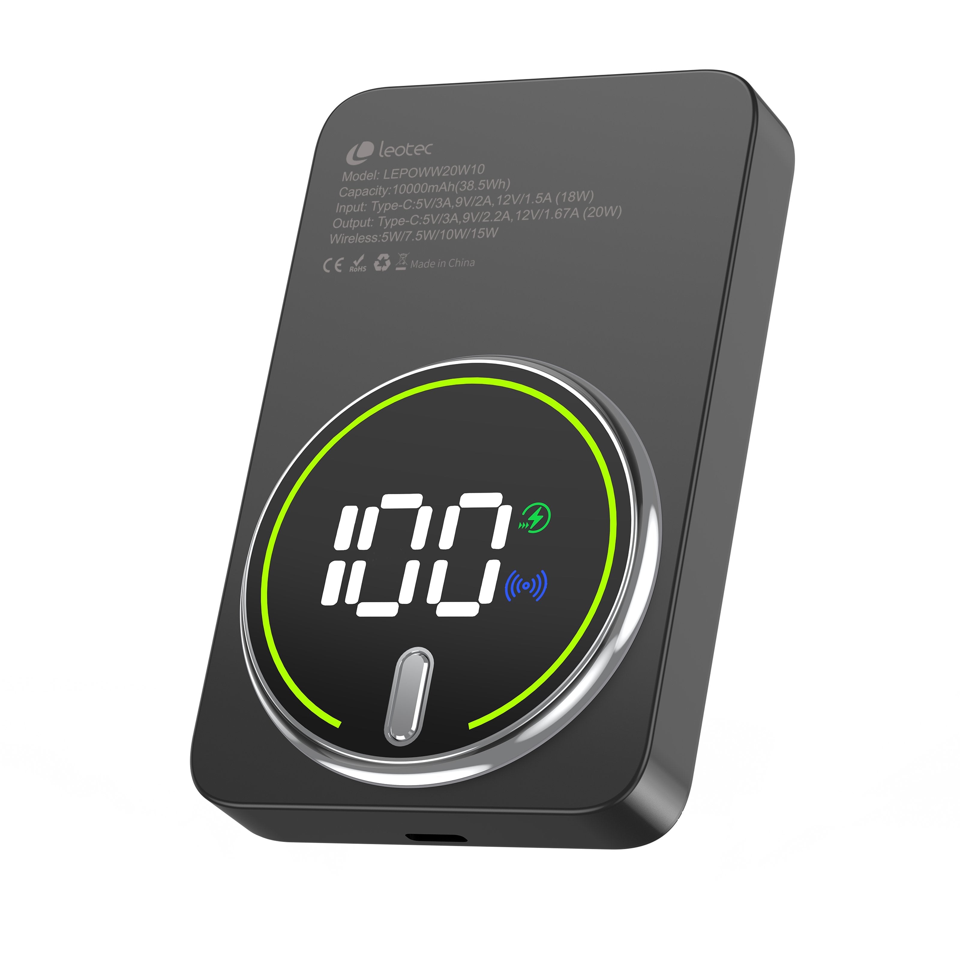 Powerbank 10000mah Leotec Lepoww20w10k 20w Wireless Negra Incluye Cable Usb Tipo-C