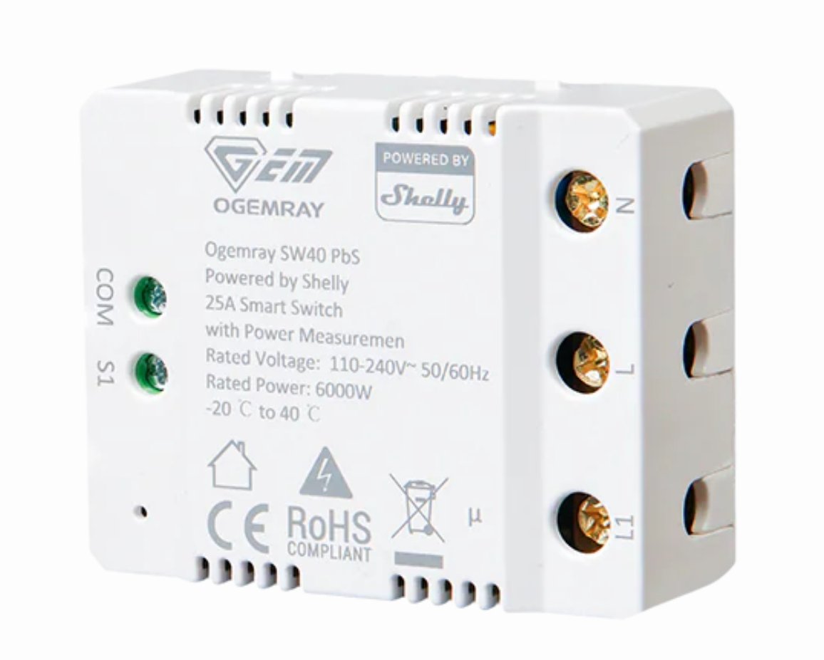 Shelly Pbs · \"Ogemray Smart Relay 25a\" · Grossgeräte Relais · Max. 25a · Messfunktion · Wlan · Lan · Bt · Sw40-25a-Relay-Pbs