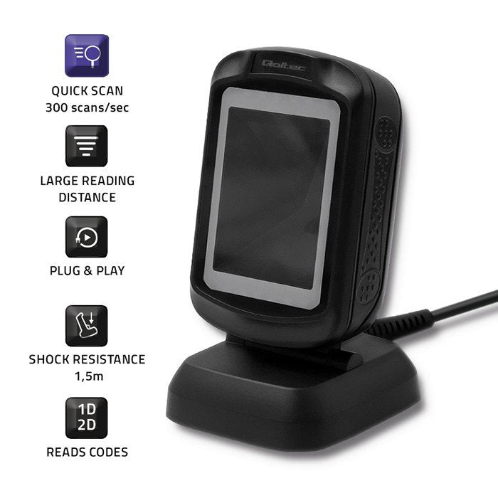 Qoltec 50864 Lector De Código De Barras Lector De Códigos De Barras Fijo 1d/2d Led Negro