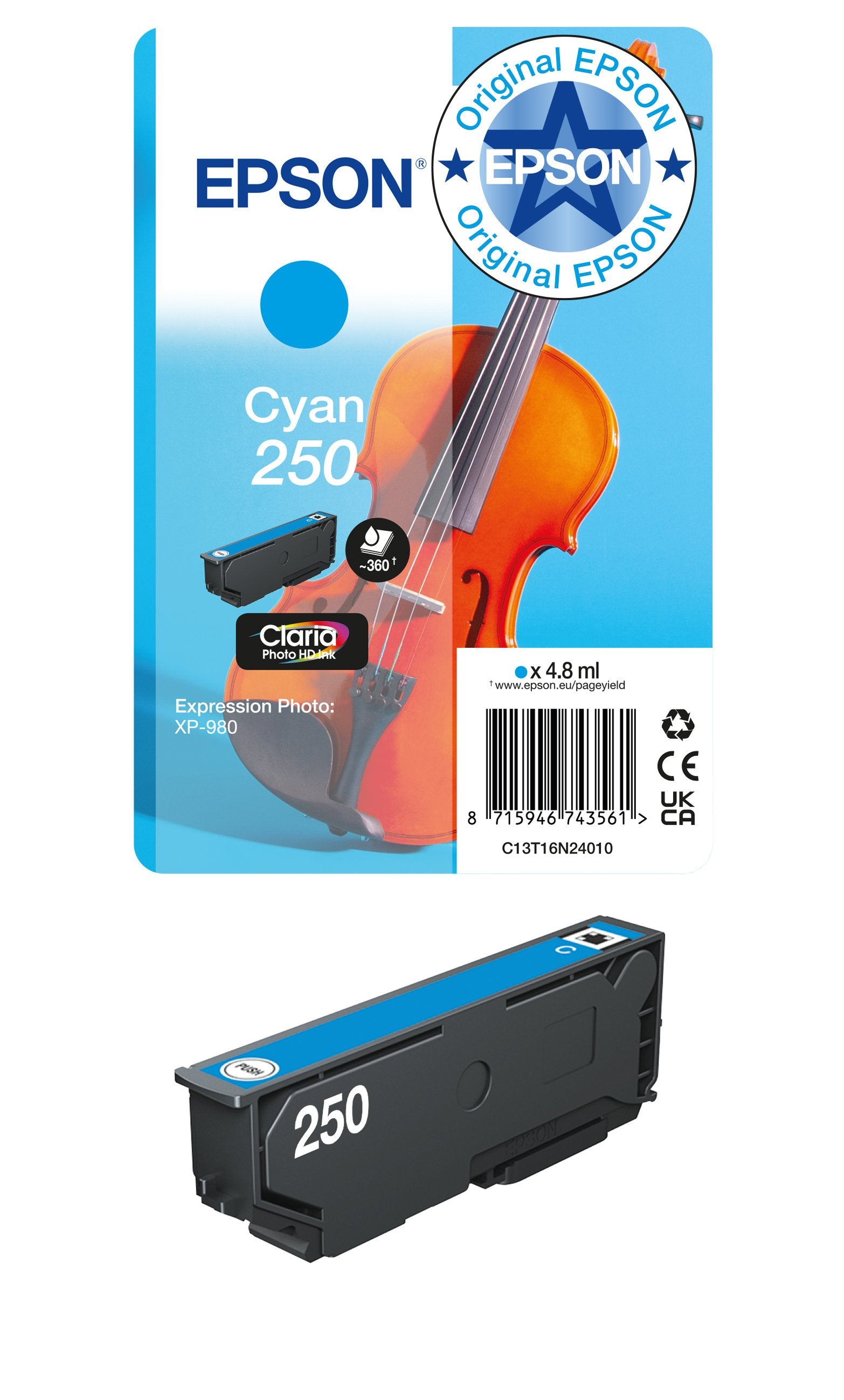 EAN 8715946743561 - Epson 250 Violin Claria Photo HD cartucho de tinta 1 pieza(s) Original Rendimiento estándar imagen 2