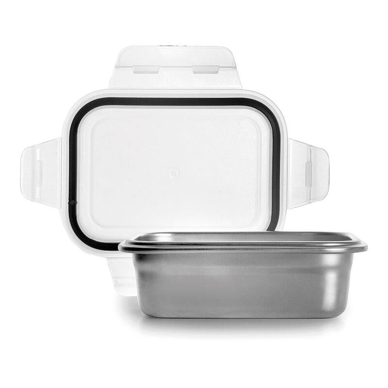 Fiambrera Rectangular De Acero Inoxidable Con Tapa Hermética De Plástico; 1600 Ml