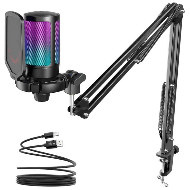 Fifine Ampligame A6t Rgb Micrófono Usb Tipo C Negro Para Grabación Y Transmisión En Pc