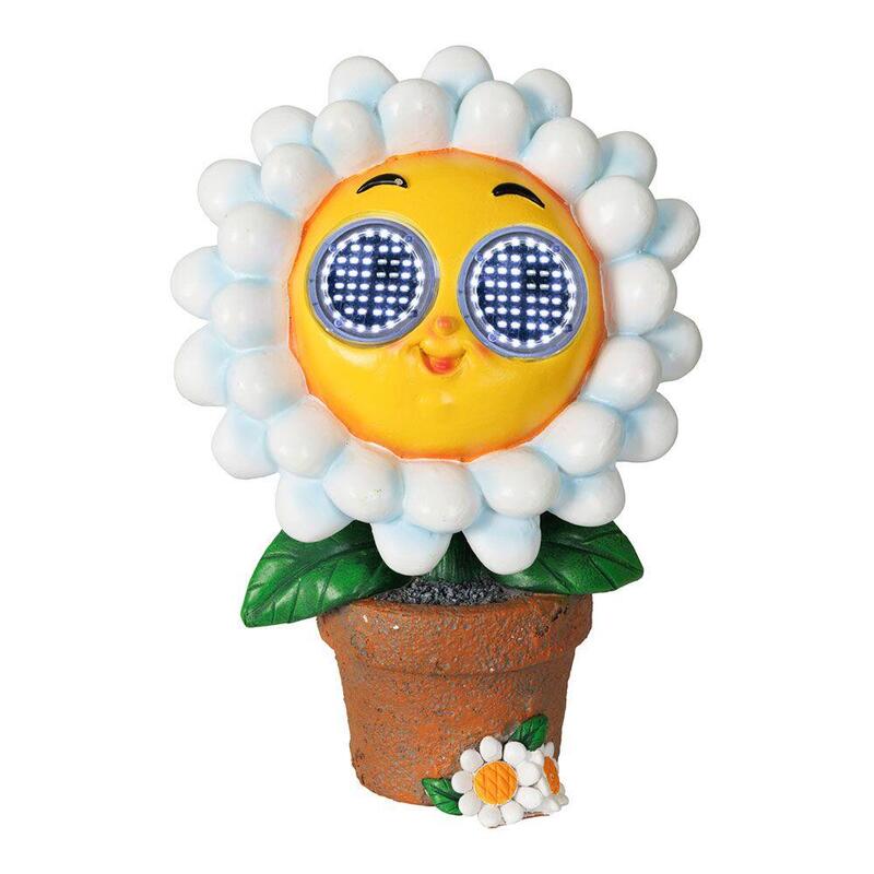 Figura Solar Margarita Blanco / Amarillo; 15,5 X 10,5 X 22 Cm