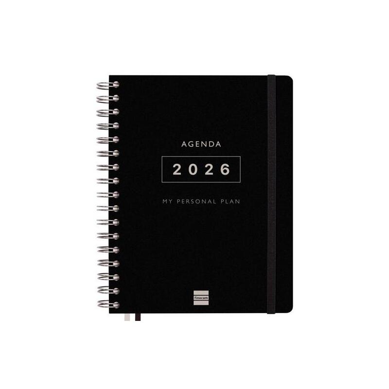 Finocam Agenda Tempus Espiral Doble 16 Meses 4º Svv Cierre C/Goma Tapa Extradura Negro 2025-2026