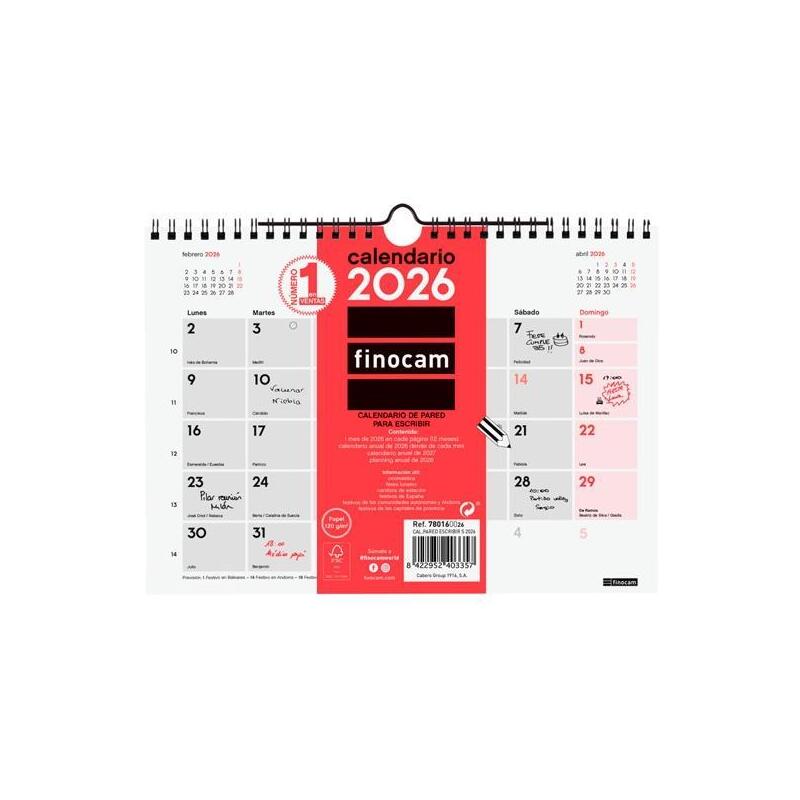 Finocam Calendario De Pared Para Escribir S-210x150mm Mv Neutro 2026