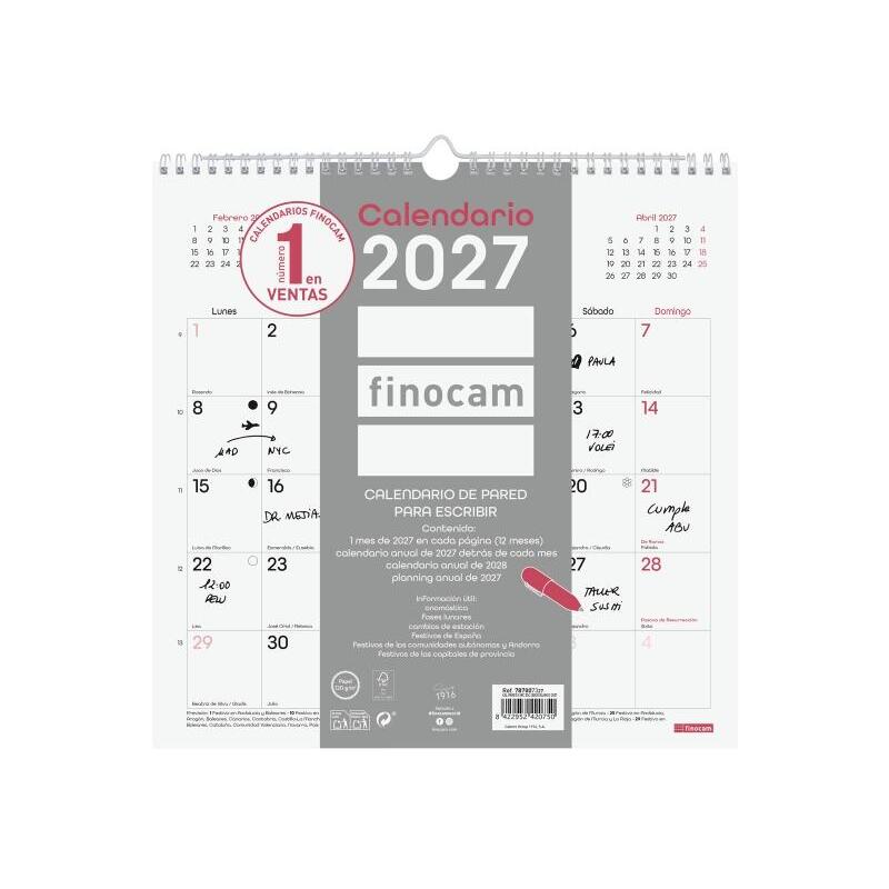 Finocam Chic Calendario De Pared - Anual 2027 - Mes Vista - 300x300mm
