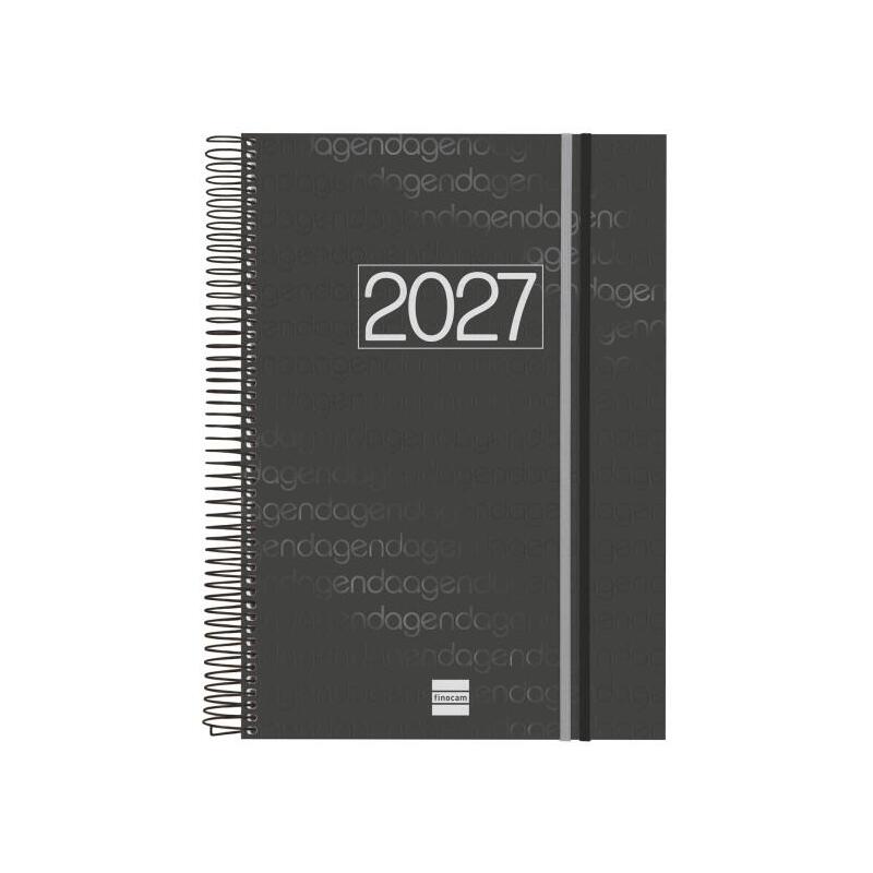 Finocam Espiral Basics Year Agenda En Catalan - Anual 2027 - 1 Dia Por Pagina - Formato E40 - 210x297mm - Goma Elastica