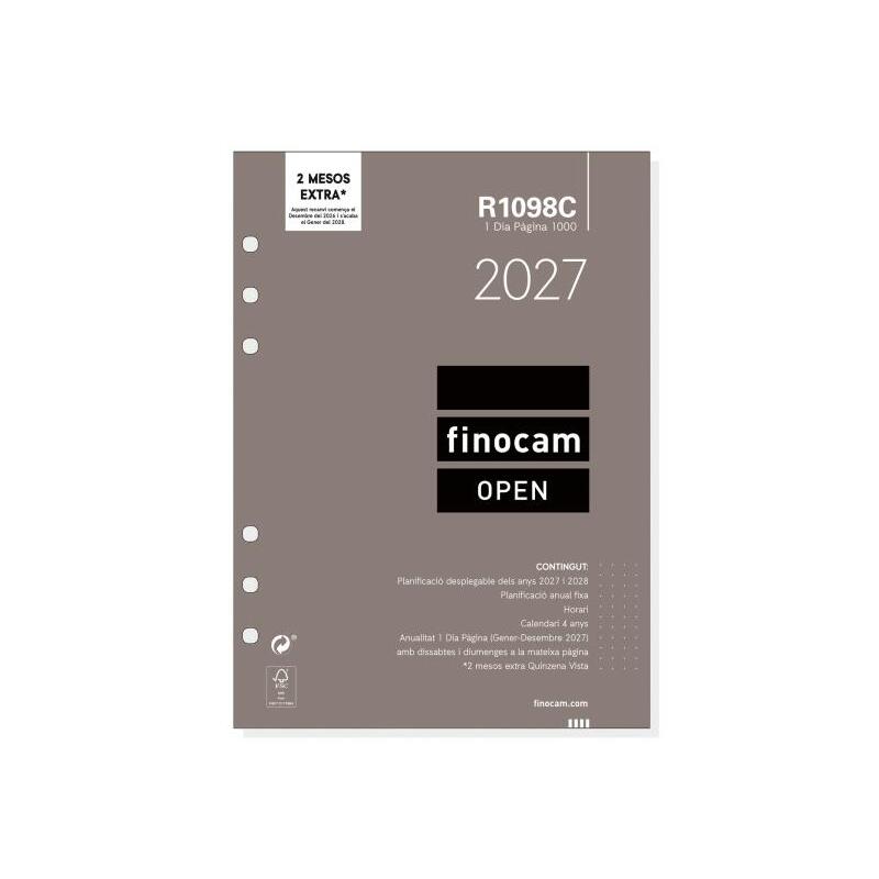 Finocam R1098c Recambio Para Agenda Open En Catalan - Anual 2027 - 1 Dia Por Pagina - Formato 1000 - 155x215mm - 6