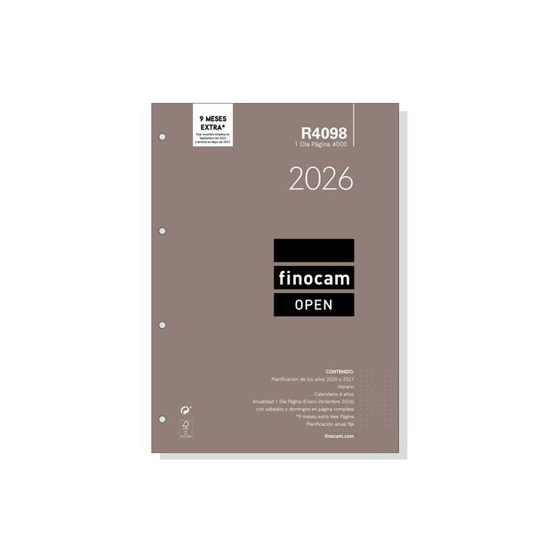 Finocam Recambio Anual Agenda De Anillas Open R4098 4000-210x297mm 1dp 2026