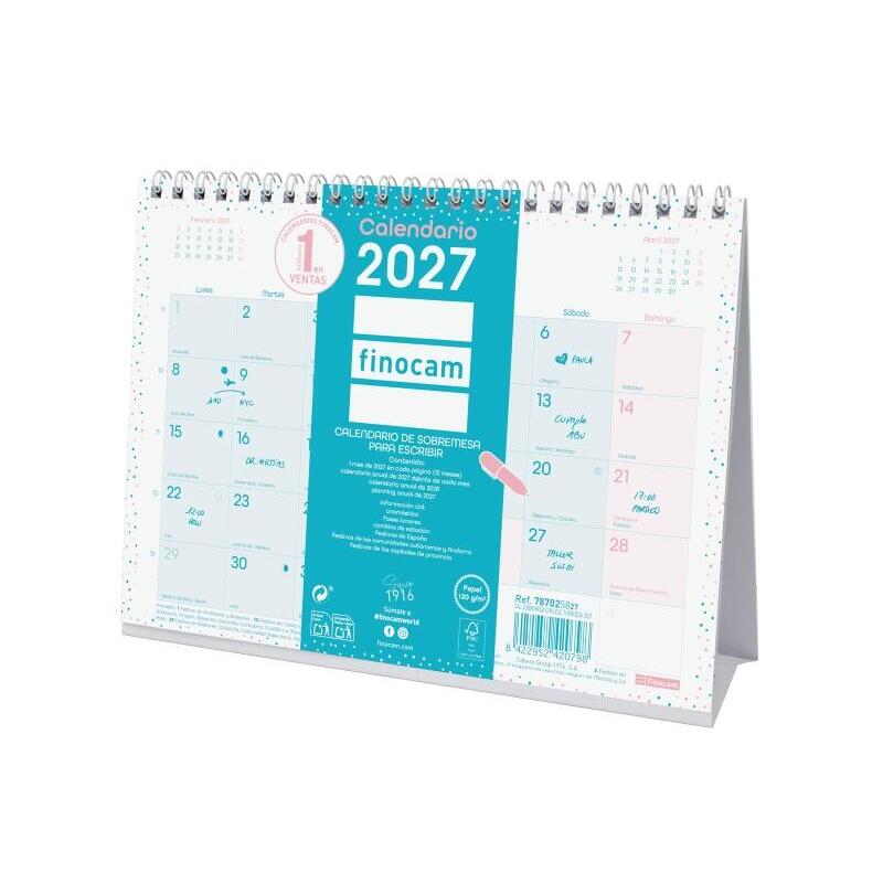 Finocam Trendy Chic Calendario De Sobremesa - Anual 2027 - Mes Vista - Formato S - 210x150mm - Espiral Doble - Papel De
