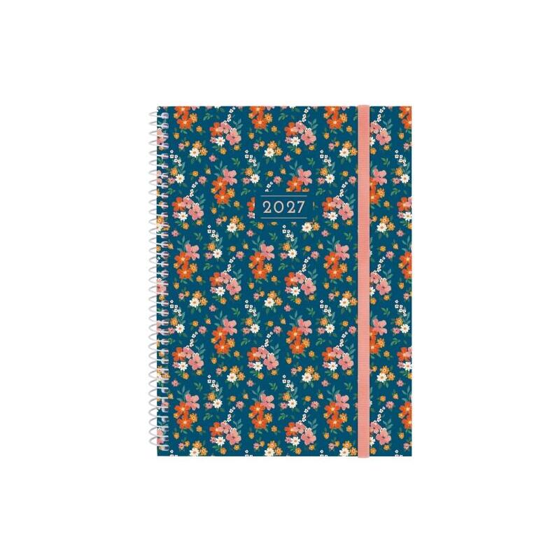 Finocam Trendy Design Collection Flora Agenda - Anual 2027 - Semana Vista Horizontal - Formato E10 - 155x212mm -