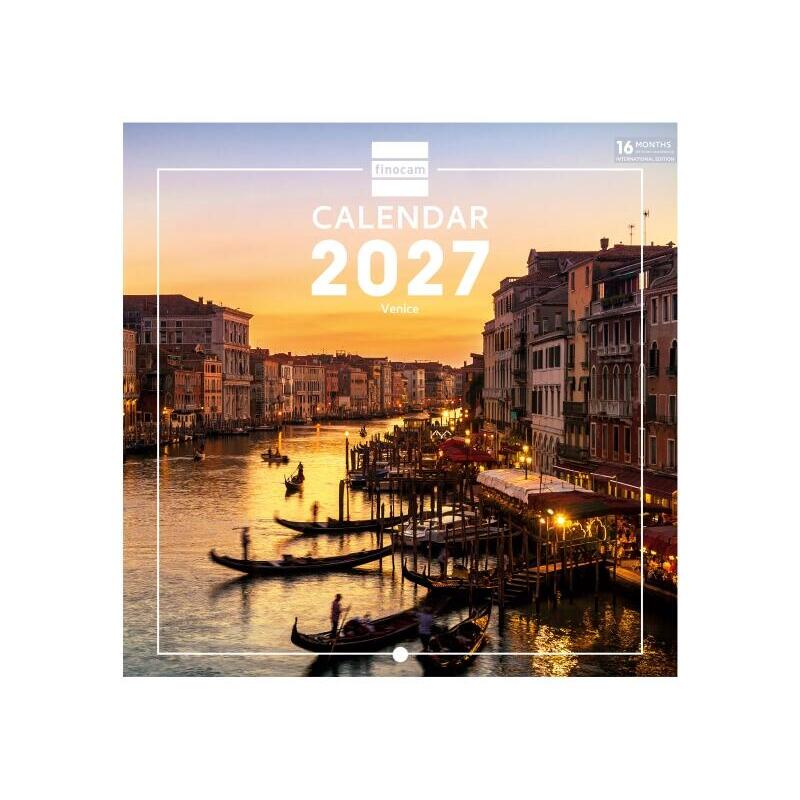 Finocam Venecia Calendario De Pared Internacional - 16 Meses 26/27 - Mes Vista - 180x180mm - Papel De 170g/M2 -